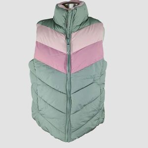 Girls Chevron Puffer‎ Vest With Zipper Closure & High Collar Size XL 14 By Place